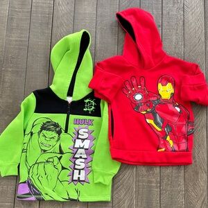 Marvel Green Hulk and Red Iron Man Kids Hoodies